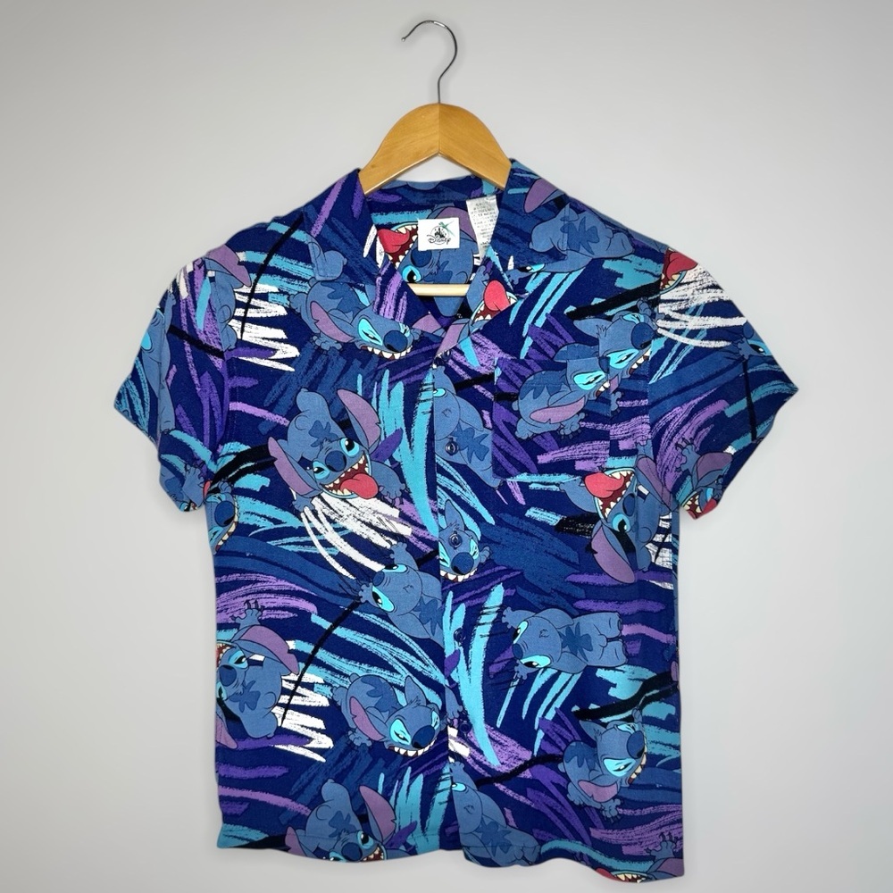 Disney Kids Shirt Lilo and Stitch Woven Button Down Vibrant Blue, Pocket, 11/12